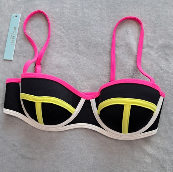 NWT Womens Body Blast Swim Bra Black Pink Green Neon Beachy Summer Small - Picture 12 of 12